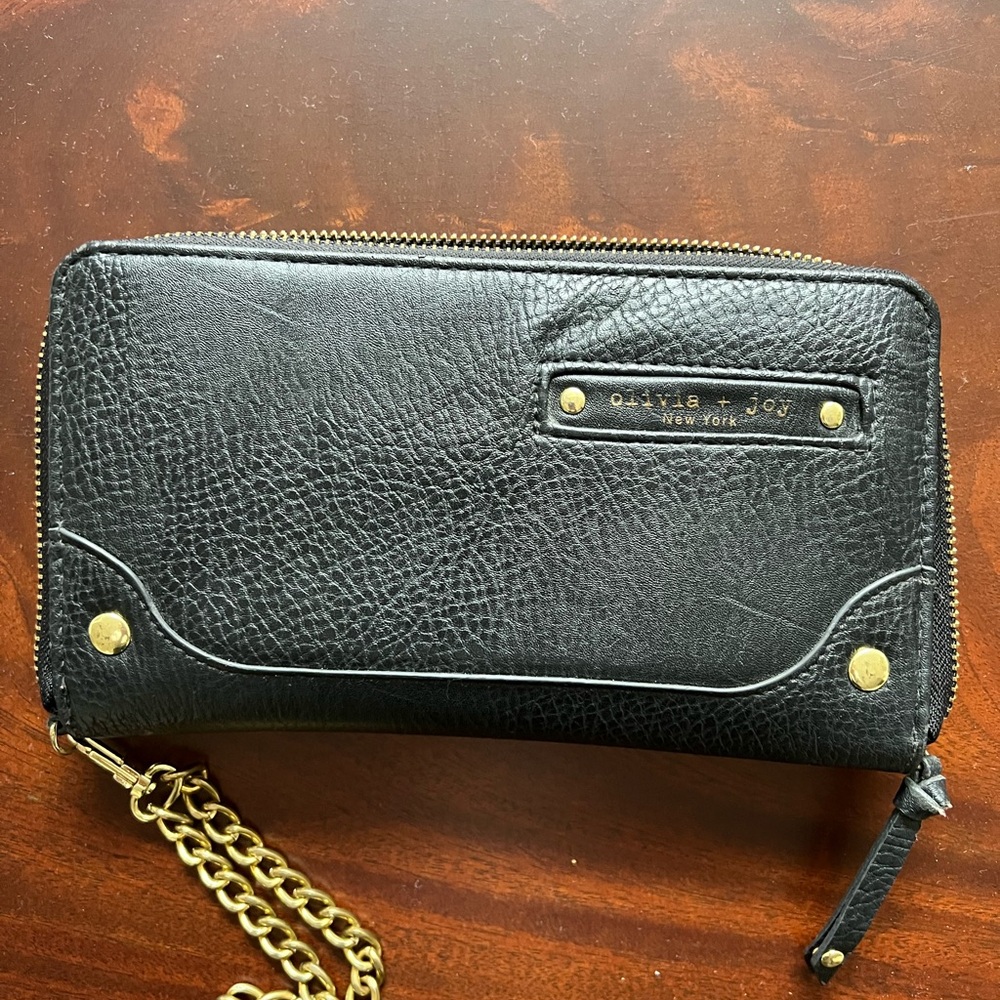 Olivia + Joy Black Wallet with Gold Chain
